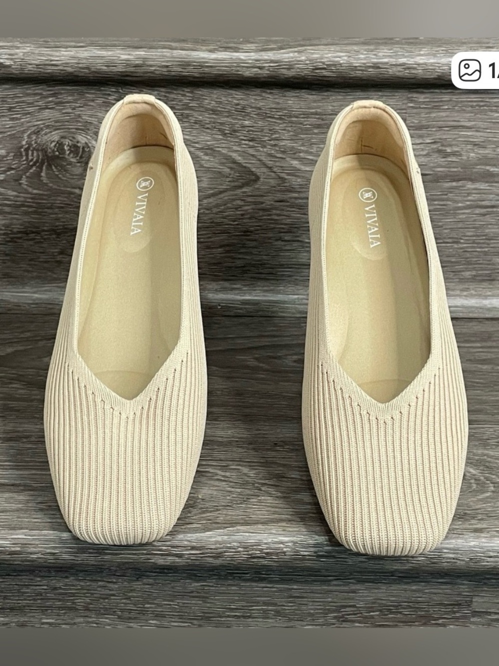 Vivaia Cream Knit Slip-On Flats